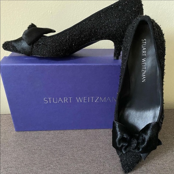 NWT Stuart Weitzman Bowcozy Black Boucle Heels - Picture 1 of 14